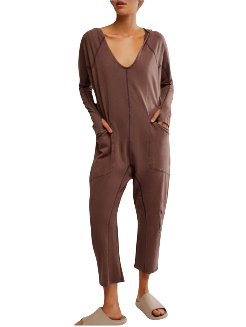 Free People FP Movement Hot Shot Long Sleeve Oversized Onesie dark espresso S